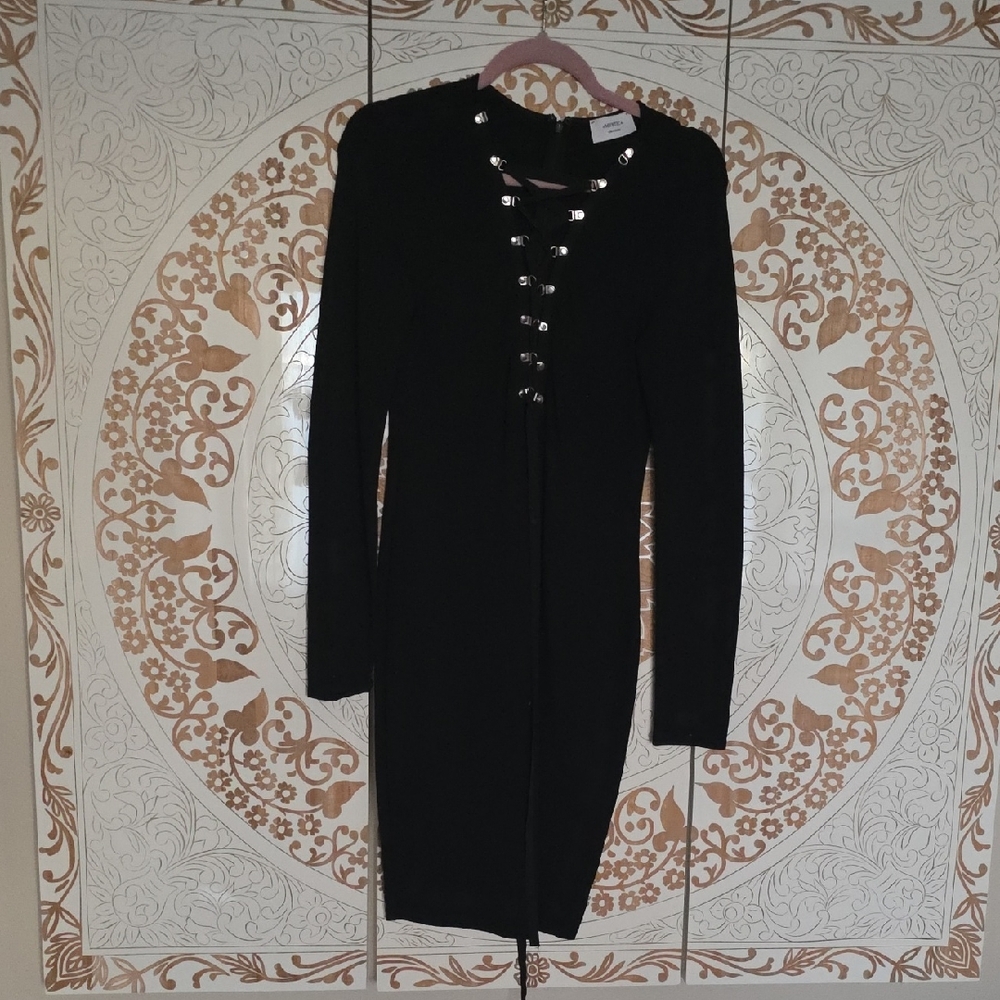 Mystic Black Long Sleeve Dress with Silver Accents